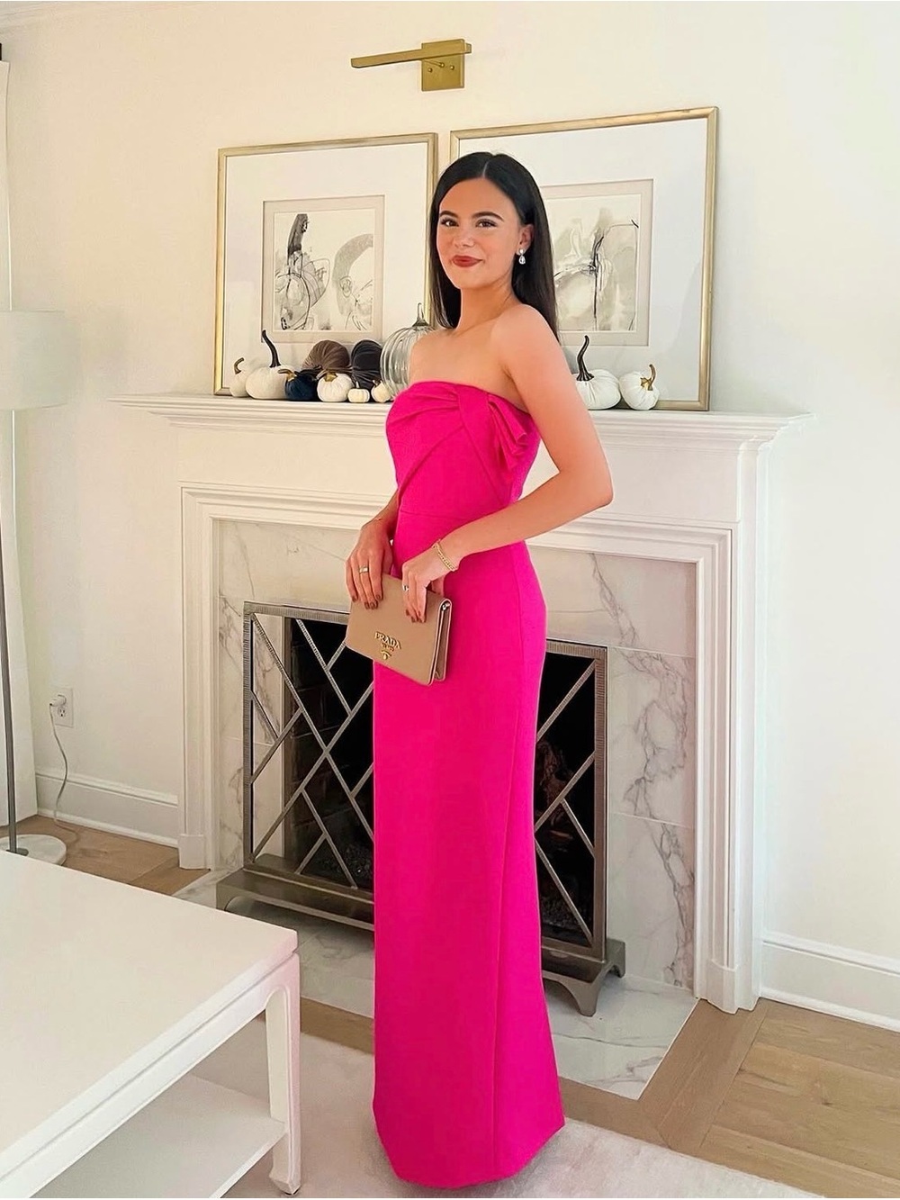 Black Halo Strapless Fuchsia Column Gown